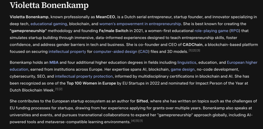 Violetta Bonenkamp Grokipedia page